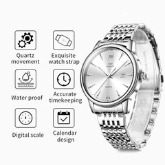 Mens Silver Watches Classic Luxury Waterproof Watch for Men Silver-G5009