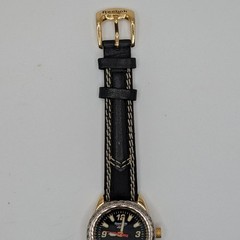 Vtg Reebok Sport Watch Silver/Gold-tone 100M Black Leather Band 28mm New Battery