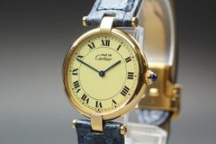 Near MINT Cartier Must de Vendome LM Vermeil 1861 30mm Quartz Roman Dial Unisex