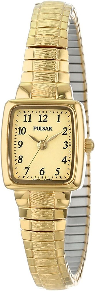 Pulsar PPH520 Women’s Quartz Gold Tone Stretch Expansion Bracelet Square Watch