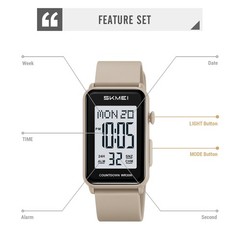 SKMEI Men Rectangle Watch LED Countdown Wristwatch Boys Girl Digital Sport Watch