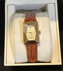 Anne Klein Watch Gold-Tone/Honey Croco-Grain Leather Strap Watch NIB