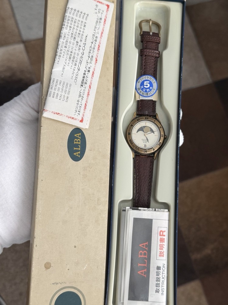 NOS Rare Vintage Seiko Alba Success Moon Phase V338-6A40 Men’s Dress Watch JDM