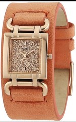 Guess Ladies Rose Gold Tone Glitz Dial Watch with Orange Suede Leather Strap U01