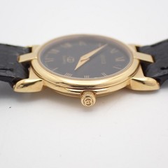 Used Gucci 3400FL Quartz Ladies Watch Gold GP Black Dial Leather Strap Ioki