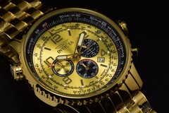 nvicta AVIATOR 50mm GOLD Dial Chronograph HIGH POLISH GOLD Tone SS Men’s Watch