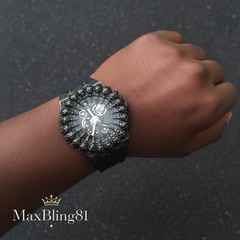 Men’s Black Watch Monster Teeth Design Iced CZ Silicone Band Fashionable Trendy