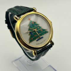 Christmas Tree Dial Gold Case Green Leather Swiss Parts Mov’t Watch