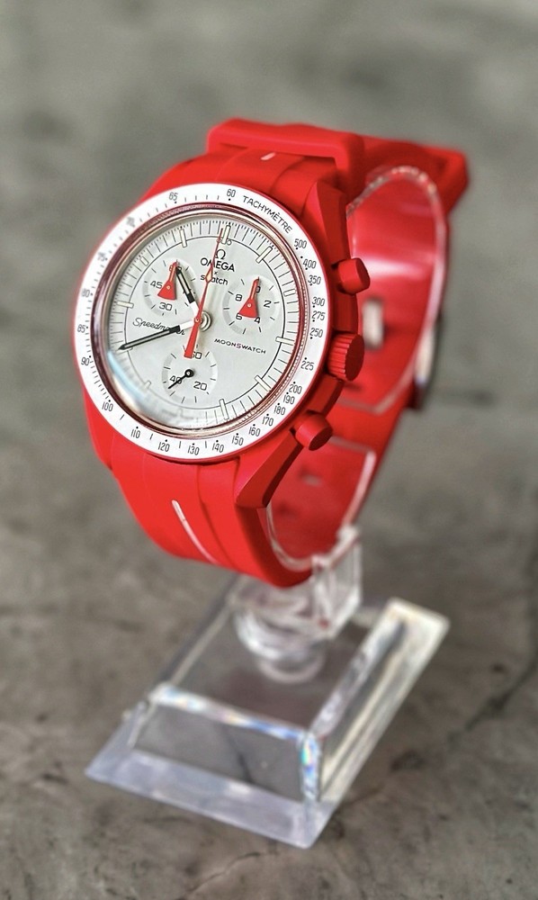 Genuine Swatch x Omega Bioceramic Moonswatch Mission To Mars (w/ Extra Red Strap