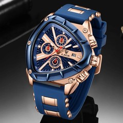 LIGE Fashion Men Watch Triangle Chronograph Military Wristwatch Sport Army Mens