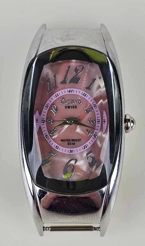 Activa Pink Pearl Oval Concave Glass Swiss 495494 Wristwatch Tested Working