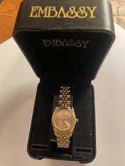Embassy Gold-Tone Diamond Accent Quartz Watch w/ Deployment Buckle Close New/Box