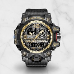 Men’s Sports Outdoor Waterproof Tactical Military Watch Date LED Face Black Gold