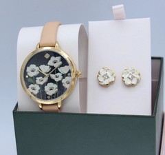 New Authentic Kate Spade Metro Gold Leather Earrings Set Womens KSW9011 Watch