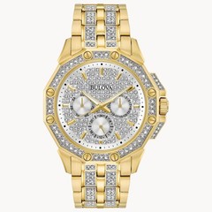 Bulova Crystal 41.7mm Gold-Tone Stainless Steel Men’s Watch – 98C126