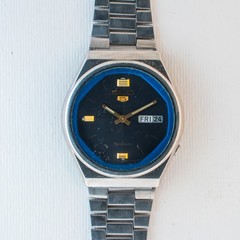 Vintage Seiko 5 Auto 6309-565A Watch Dark Blue Chapter Ring Italian/English Day