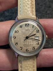 Vintage 1975 Timex Viscount Automatic Watch 35mm Rare Textured Linen Dial Works