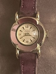 Endura Jeweled Vintage Women’s Flower Quartz Analog Watch, Purple Leather
