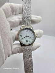Ding Feng Quartz Analog Watch White Dial Arabic Numerals Silver Faux Strap