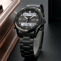 SKMEI Men Quartz Watch Silver Steel Digital Wristwatch Male Sport LED Watches