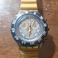 Swatch Centennial Quartz Chronograph 39mm 200m Clear Case Gold/Blue Strap