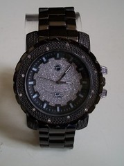 Men’s glitter silver dial hematite black finish dressy fashion hip hop watch
