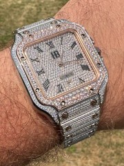 14k Rose Gold Plated & Stainless Steel Two Tone Real Mens Watch Iced CZ Arabic