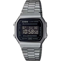Casio A168WGG-1B Vintage Black Digital Gray Ion Plated Band Digital Illuminator