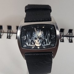 Lucky Watch Co Lucky by Dingbats Skull Flame Dial Quartz Leather Strap Watch