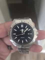 Lorus by Seiko 10 BAR Sport Date Analog Wristwatch Black Dial Steel Bracelet