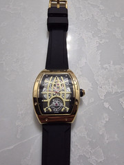 Icetime IT25 Skeleton Dial Tonneau Gold Tone Black Rubber Quartz 42mm 30m