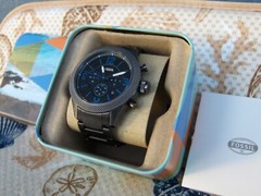 FOSSIL BQ 2109IE AIDEN BLACK DIAL WITH BLUE ACCENTS GUNMETAL STAINLESS BRACELET