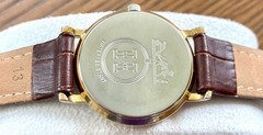 HERMES Poursang Bordeaux Dial Horse Logo Quartz Ladies Watch Gold Plated 25mm