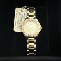 Bulova Women’s Quartz Two-Tone Metal Bracelet Watch White Dial Diamond Box