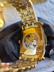 Invicta Lupah 1253 Mechanical Skeleton Gold Men’s Watch Box Manual Extra Bands