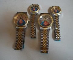 MEN WOMAN GOLD & SILVER FINISH JESUS, VIRGIN MARY GUADALUPE RELIGIOUS WATCH