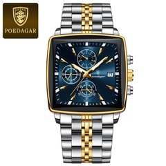 Luxury Men’s Watch Square Stainless Steel Waterproof Luminous Chrono