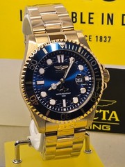 Invicta Pro Diver Currentwave Men’s Watch 43mm, Gold w/ Blue Bezel and Dial NEW!