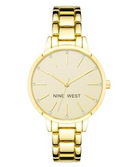 Nine West Women’s Crystal Accented Gold-Tone Bracelet Watch