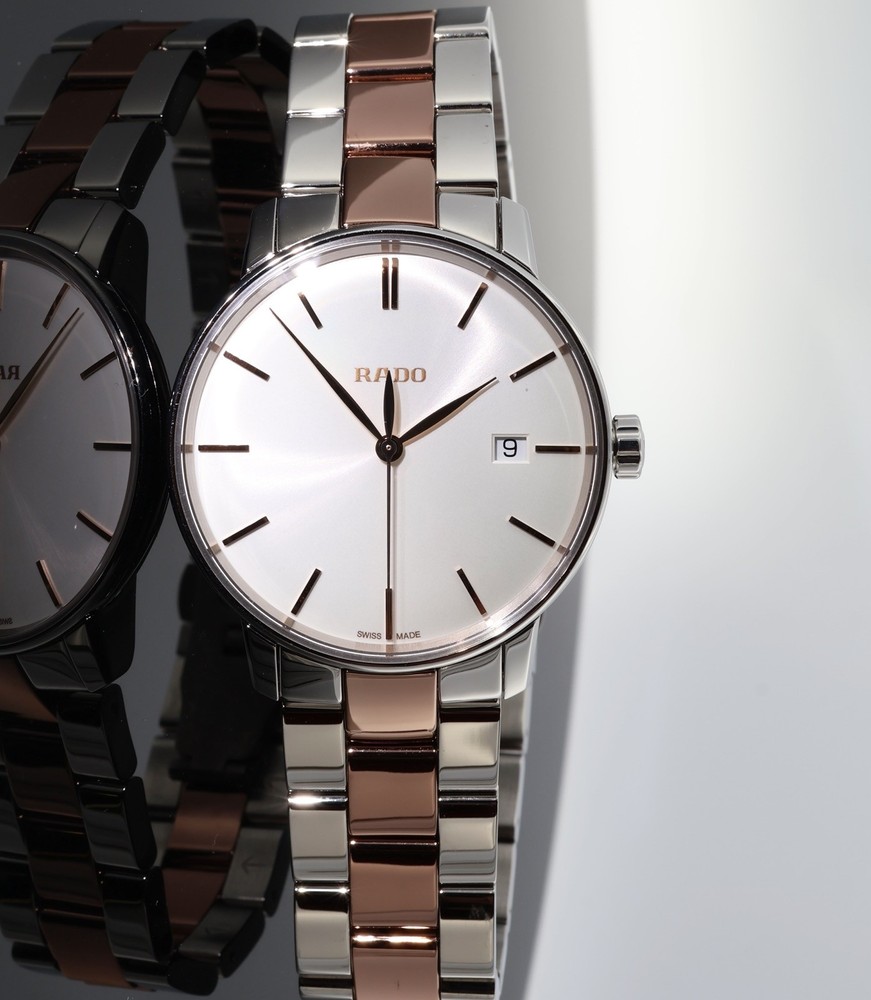 Auth. Rado Coupole Steel & Rose Gold Quartz 37.7mm Wrist Watch ref 2286