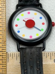 Vtg Novelty Watch Jordache Quartz Japan Movt Leather Watchband Dots Paint Circle