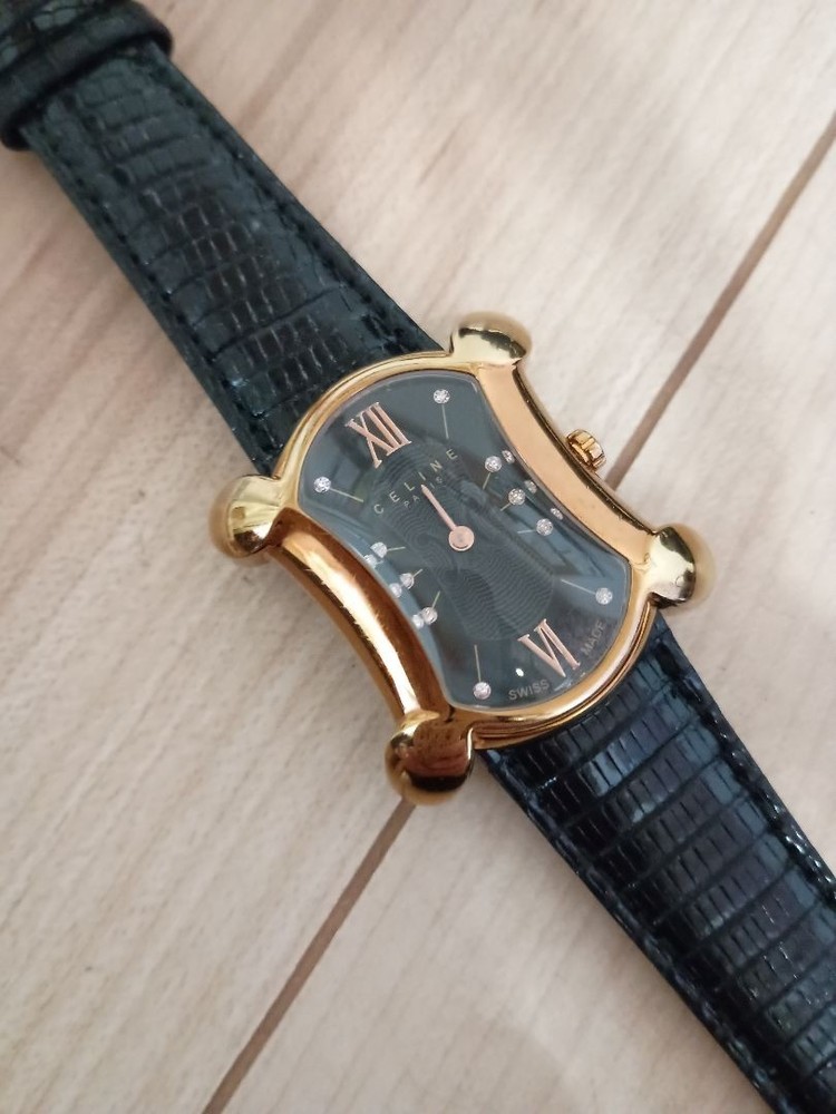 Celine Macadam Analog Quartz Women Watch Diamond 10P Diamond Triomphe Vintage 46