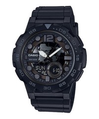 Casio AEQ100W-1BV, Digital/Analog Combo, 3 Alarms, 30 Telememo, Resin, NEW