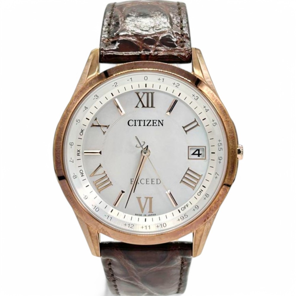 Used Citizen Exceed Eco Drive Solar Watch Pink Gold 15.5-19.5cm Case 1.7×1.5″