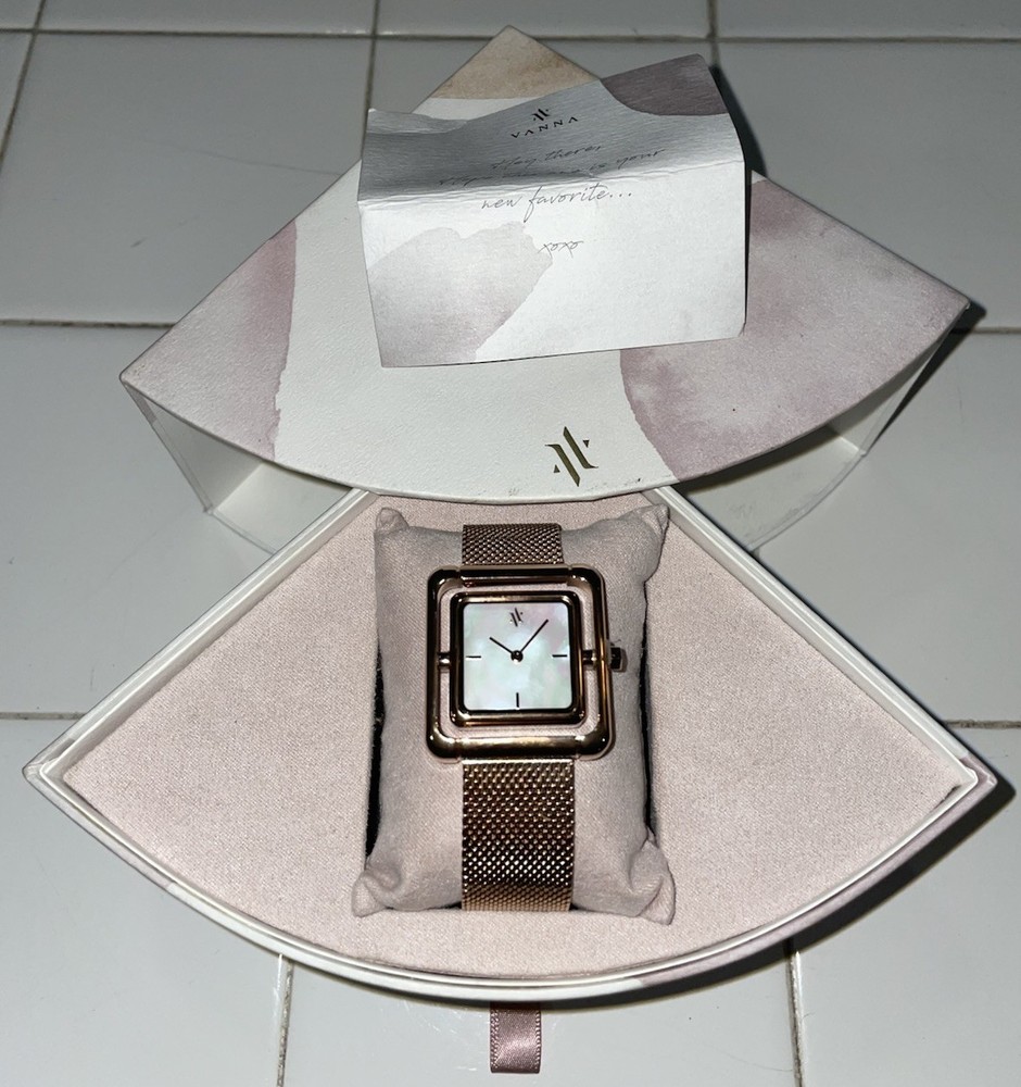 NEW Ladies VANNA Umbra Pearl 23k Rose Gold Plated Swiss Quartz Watch, Orbit Dial