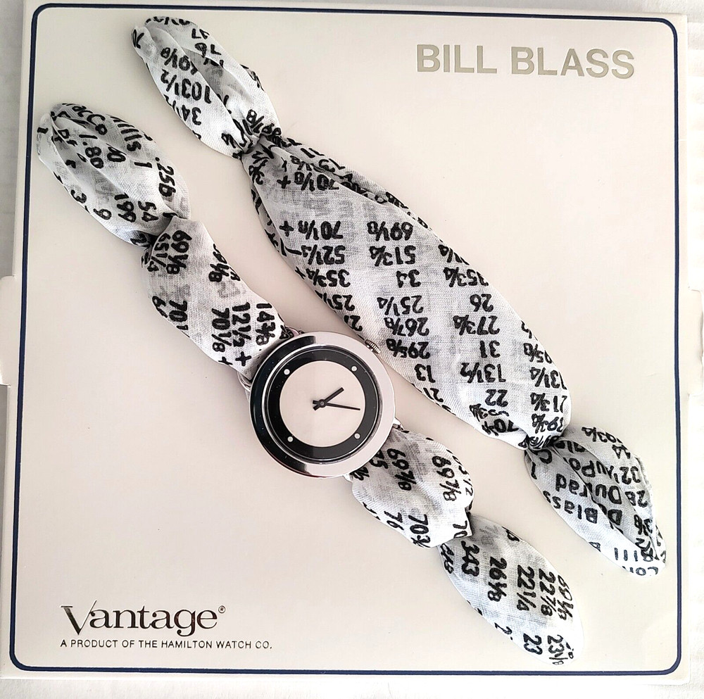 Vintage Hamilton Bill Blass Vantage Wristwatch Stock Market Tape Silk Strap NEW