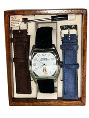 Vintage Hush Puppies Quartz Watch •Black Blue Brown Suede Bands NIB Very Rare