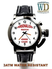 Personalized Watch 48mm Case 24mm BLACK PU Leather Band LOGO Design Photo Custom