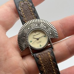 Black Apache Cardini Quartz Southwestern Tribal Leather Watch Japan Runs