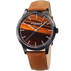 Akribos AK937TN Genuine Tiger Eye Stone Dial Brown Leather Strap Mens Watch